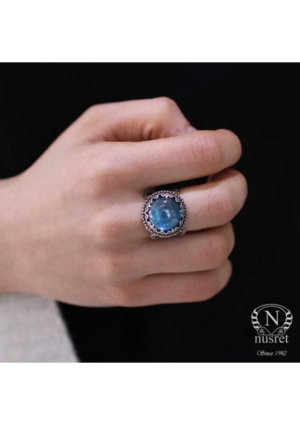 925 Ayar Gümüş Akuamarin Taşlı Tasarım Yüzük fiyatları