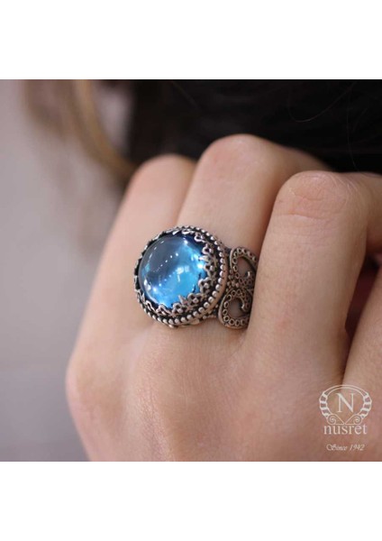 925 Ayar Gümüş Akuamarin Taşlı Tasarım Yüzük modelleri