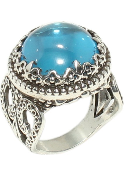 925 Ayar Gümüş Akuamarin Taşlı Tasarım Yüzük fırsatları