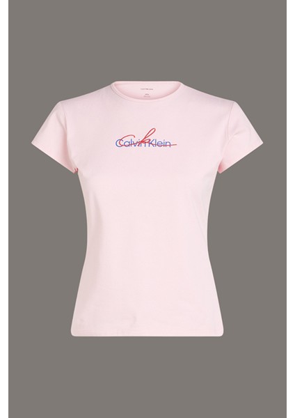 Kadın Ck Slim Script Logo T-Shirt - Pembe