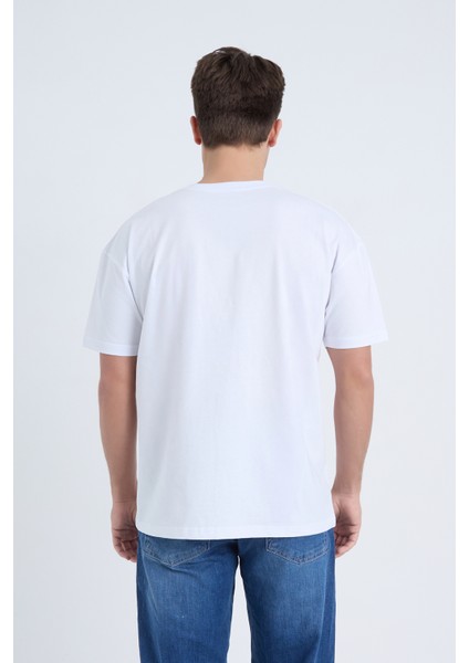 Erkek Oversize Baskılı T-Shirt Beyaz Vintage Logo indirimleri