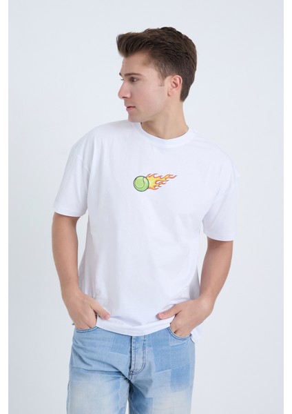 Erkek Oversize Baskılı T-Shirt Beyaz Hot Tennis fiyatları