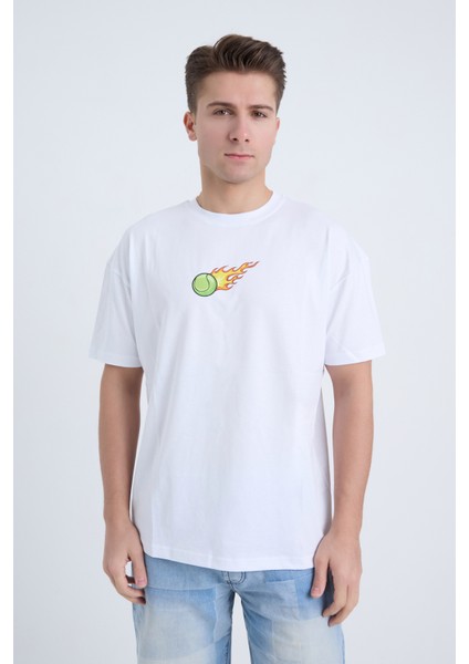 Erkek Oversize Baskılı T-Shirt Beyaz Hot Tennis fırsatları