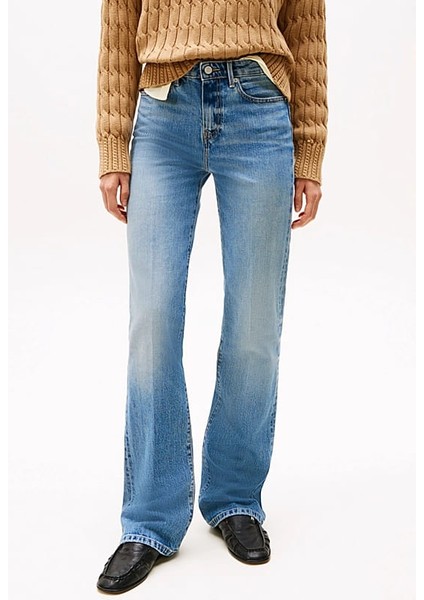 Kadın Th Solmuş Orta Bel Bootcut Jeans - Mavi