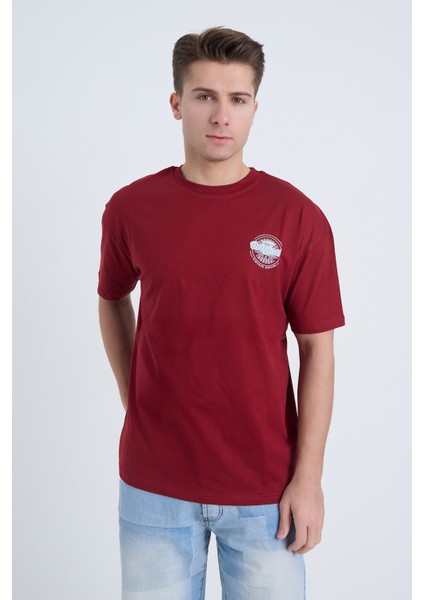 Erkek Oversize Baskılı T-Shirt Bordo Original Vintage fırsatları