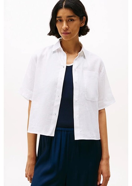 Kadın Th Relaxed Keten Gömlek - Beyaz
