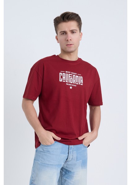 Erkek Oversize Baskılı T-Shirt Bordo California fiyatları