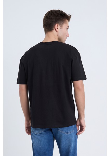 Erkek Oversize Baskılı T-Shirt Siyah Kangaroo modelleri