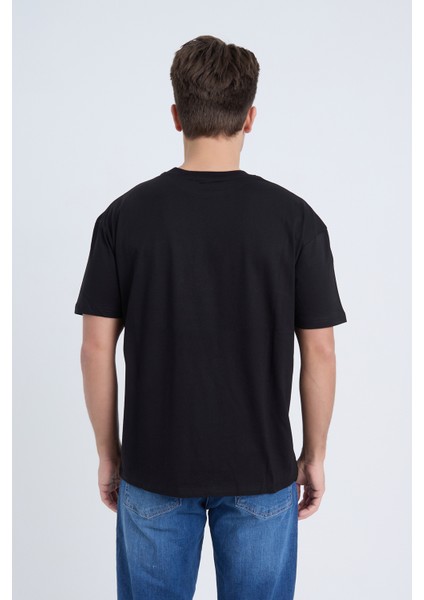 Erkek Oversize Baskılı T-Shirt Siyah 2000