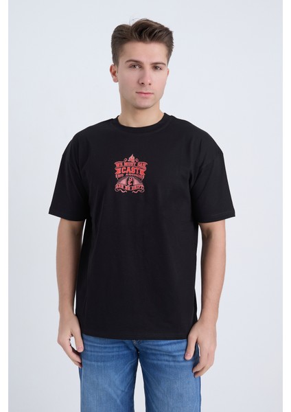 Erkek Oversize Baskılı T-Shirt Siyah We Must Sail fiyatları