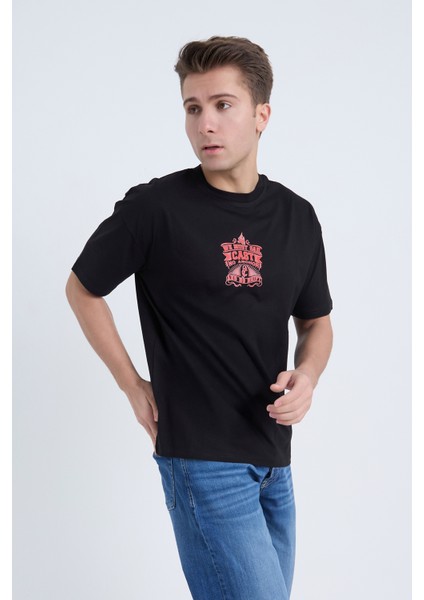 Erkek Oversize Baskılı T-Shirt Siyah We Must Sail modelleri