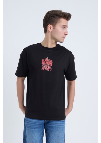 Erkek Oversize Baskılı T-Shirt Siyah We Must Sail fırsatları