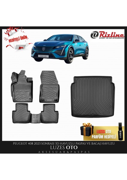 Peugeot 408 3D Havuzlu Paspas ve Bagaj Havuzu 2024 Model Uyumlu