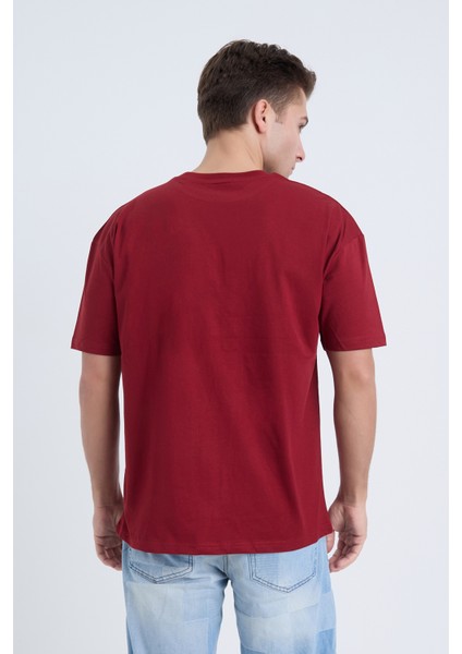 Erkek Oversize Basic T-Shirt Bordo