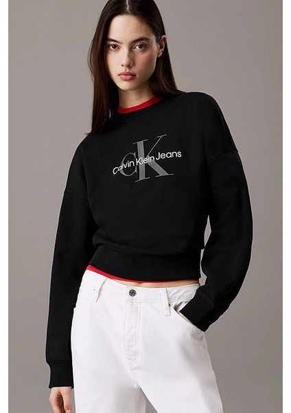 Kadın Ck Monologo French Terry Relaxed Sweatshirt - Siyah