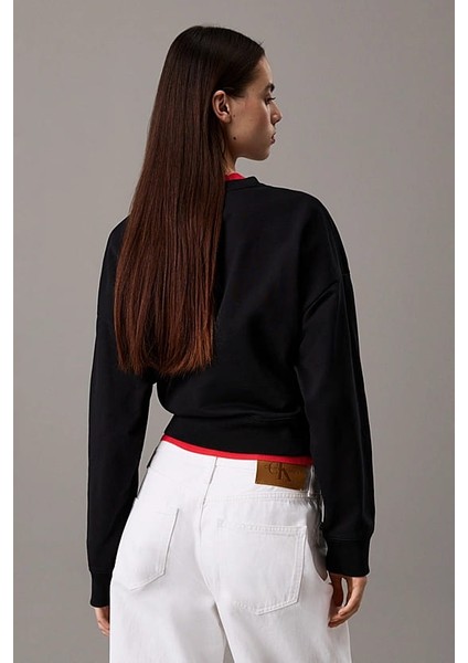 Kadın Ck Monologo French Terry Relaxed Sweatshirt - Siyah