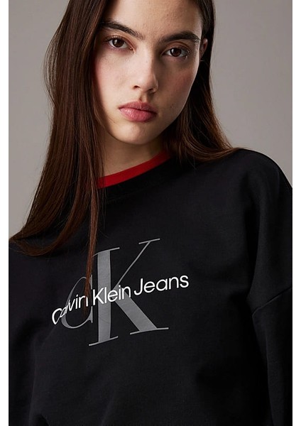 Kadın Ck Monologo French Terry Relaxed Sweatshirt - Siyah