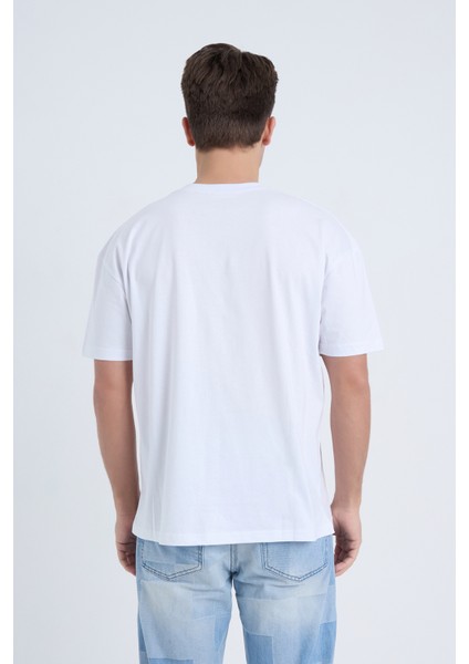 Erkek Oversize Baskılı T-Shirt Beyaz Refuse To Sink