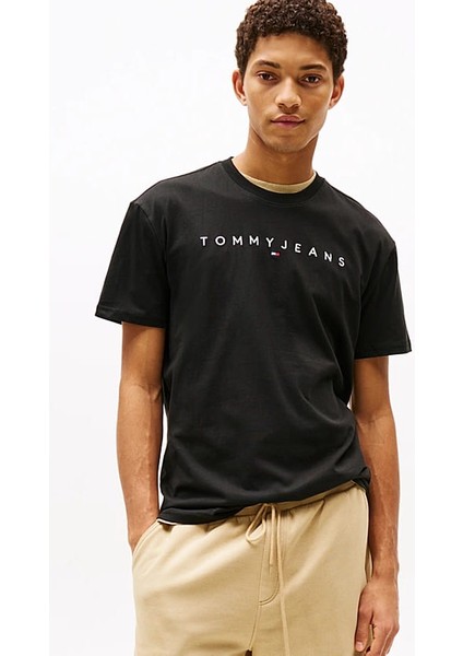 Erkek Tjm Logo Nakışlı T-Shirt - Siyah
