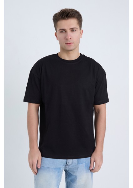 Erkek Oversize Basic T-Shirt Siyah