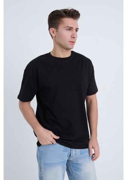 Erkek Oversize Basic T-Shirt Siyah