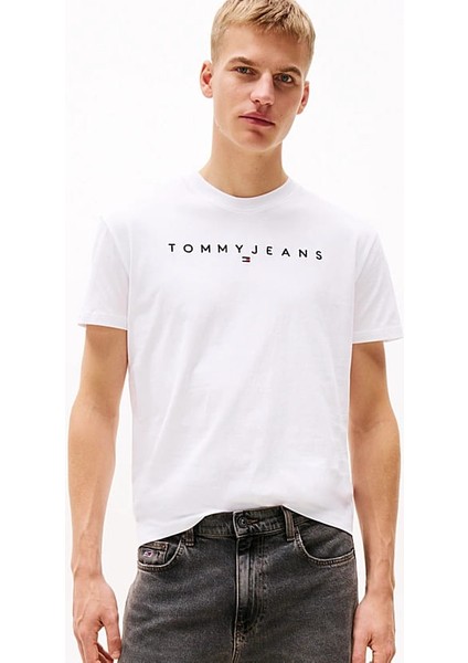 Erkek Tjm Logo Nakışlı T-Shirt - Beyaz