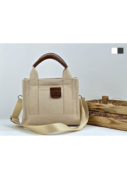Tote Bag- Küçük Boy Kanvas Triko Kumaş Kadın El Ve Omuz Çantası fırsatları