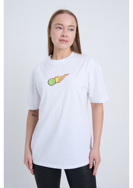 Kadın Oversize Baskılı T-Shirt Beyaz Hot Tennis fırsatları