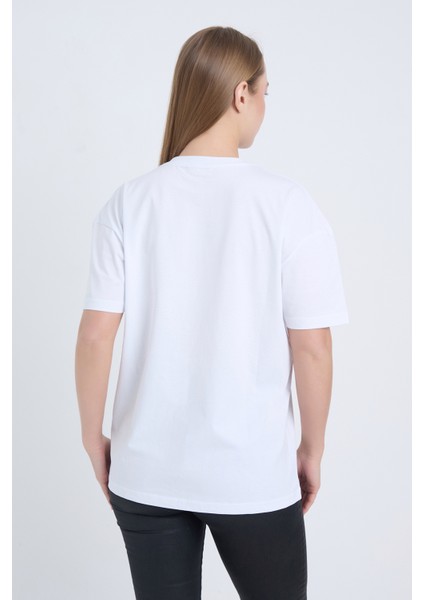 Kadın Oversize Baskılı T-Shirt Beyaz We Must Sail