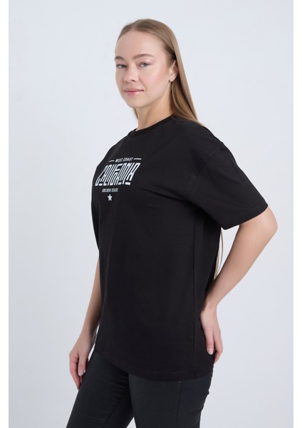 Kadın Oversize Baskılı T-Shirt Siyah California fiyatları
