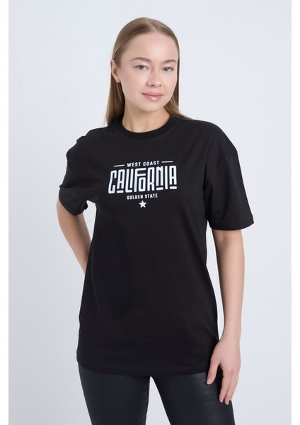 Kadın Oversize Baskılı T-Shirt Siyah California fırsatları