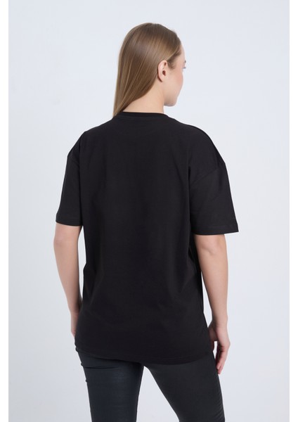 Kadın Oversize Baskılı T-Shirt Siyah California indirimleri