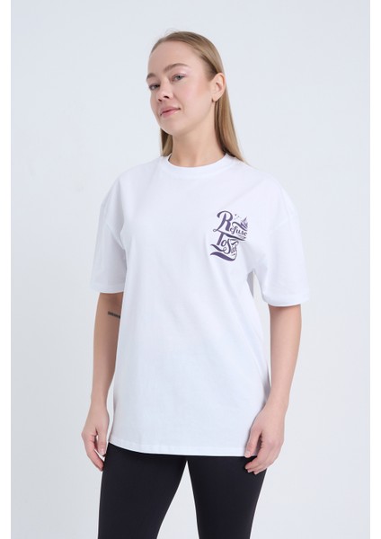 Kadın Oversize Baskılı T-Shirt Beyaz Refuse To Sink fiyatları
