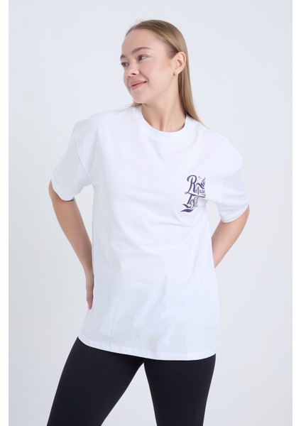 Kadın Oversize Baskılı T-Shirt Beyaz Refuse To Sink modelleri
