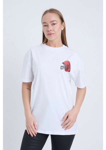 Kadın Oversize Baskılı T-Shirt Beyaz Football Helmet fiyatları