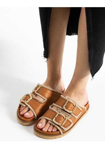 Magnetti Hakiki Deri Çift Tokali Coconat Terlik fiyatları