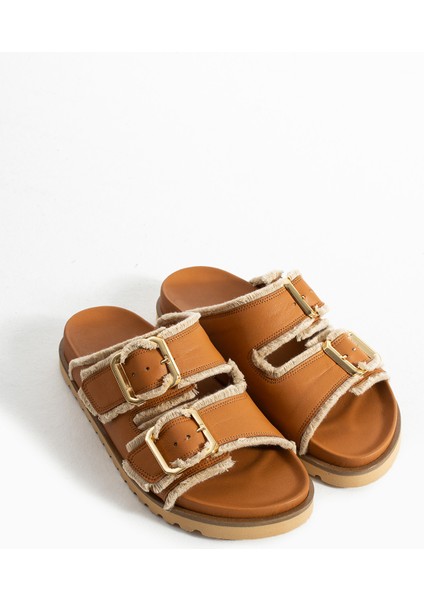 Magnetti Hakiki Deri Çift Tokali Coconat Terlik indirimleri