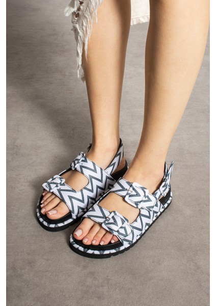 Madidi Hakiki Deri Çift Tokalı Beyaz Siyah Sandalet fiyatları