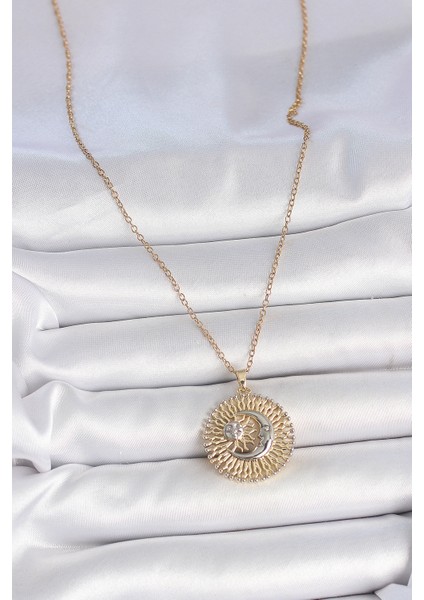 316L Çelik Gold Renk Mix Renk Ay Güneş Model Kadın Kolye fiyatları