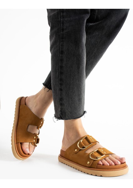 Osso Kadin Hakiki Deri Çift Tokali Coconat Terlik
