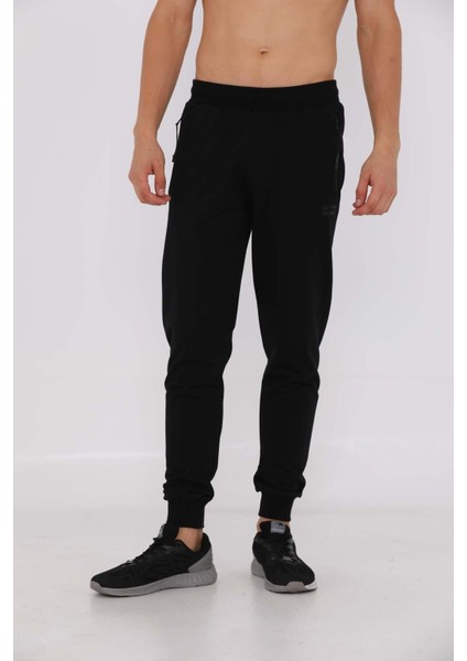 SlimFit Erkek Ribana Paça Siyah Eşofman Altı 20825