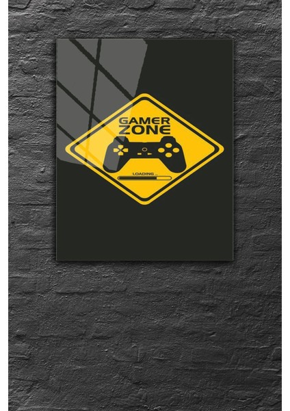Siyah Gamer Zone Yazılı Joystick Detaylı 4 mm Temperli Kırılmaz Cam Tablo