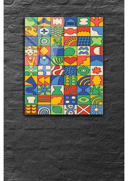 Çok Renkli, Geometrik Desenli, 4 mm Temperli, Kırılmaz Cam Tablo