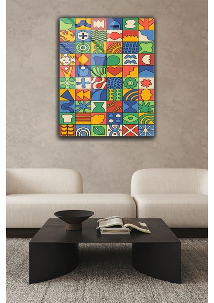 Çok Renkli, Geometrik Desenli, 4 mm Temperli, Kırılmaz Cam Tablo