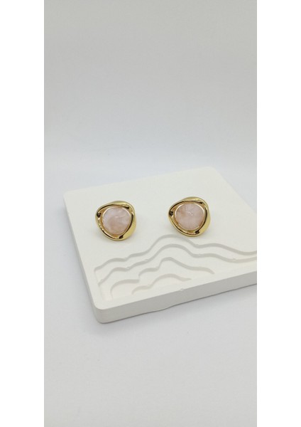 Pembe Sedefli Gold Detay Minimal Küpe