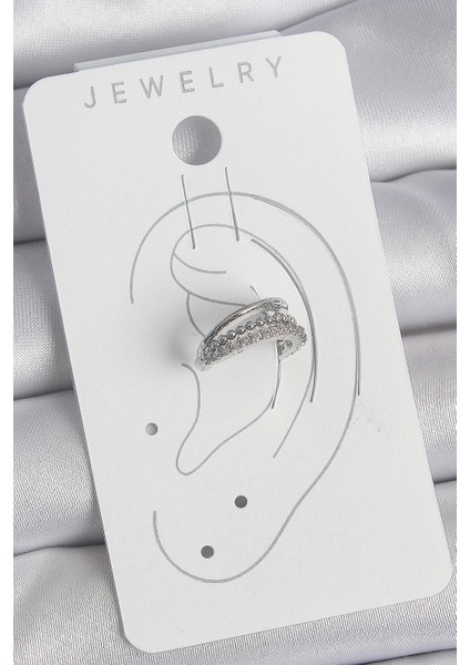 Pirinç Gümüş Renk Zirkon Taşlı 3 Lü Sıralı Kadın Kıkırdak Küpe fiyatları