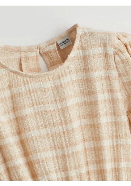 Lcw Kids Ekru Bisiklet Yaka Kız Çocuk Elbise