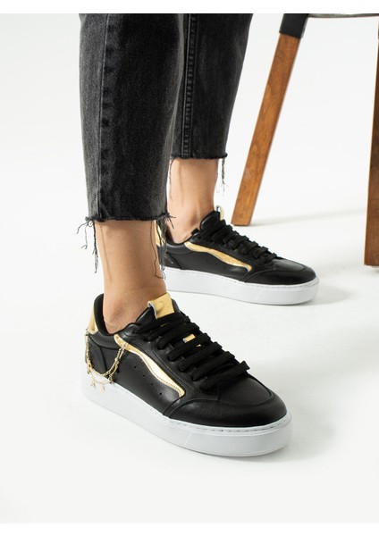Flexicharm Kadin Hakiki Deri Bagcikli Siyah Rose Gold Sneaker