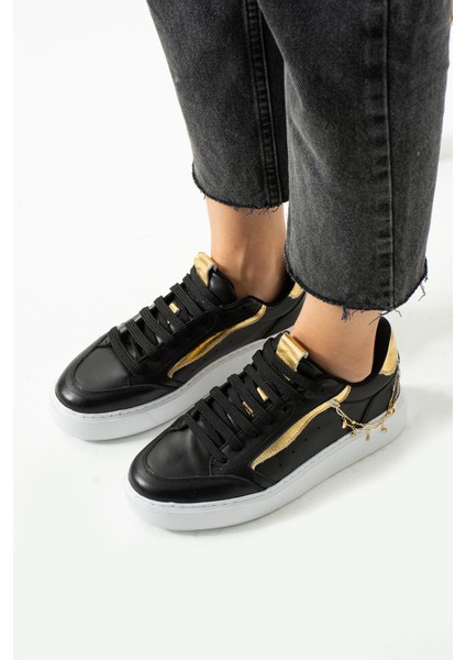 Flexicharm Kadin Hakiki Deri Bagcikli Siyah Rose Gold Sneaker