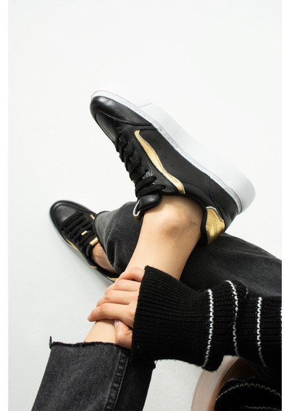 Flexicharm Kadin Hakiki Deri Bagcikli Siyah Rose Gold Sneaker